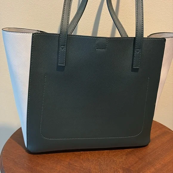 Lovevook color block tote Small tote Saffiano Hunter Green grey cream NWOT - Picture 10 of 17